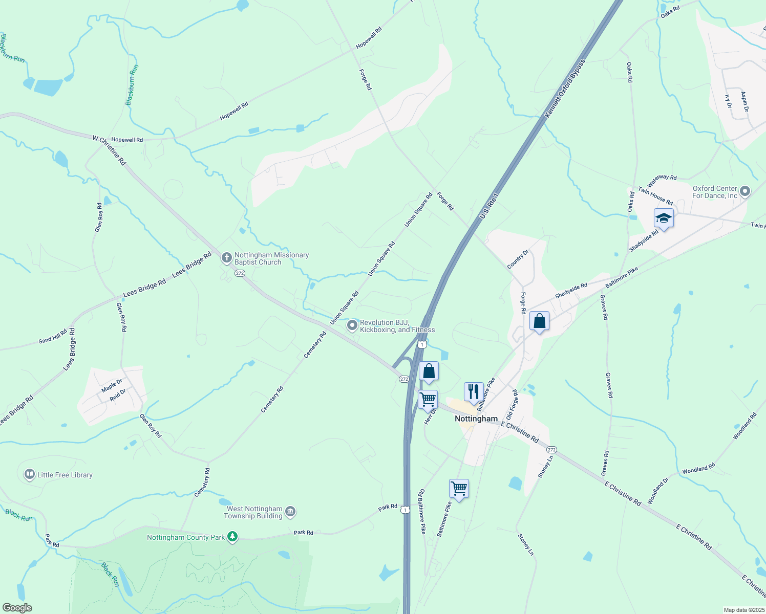 map of restaurants, bars, coffee shops, grocery stores, and more near 123 Blackburn Drive in Nottingham