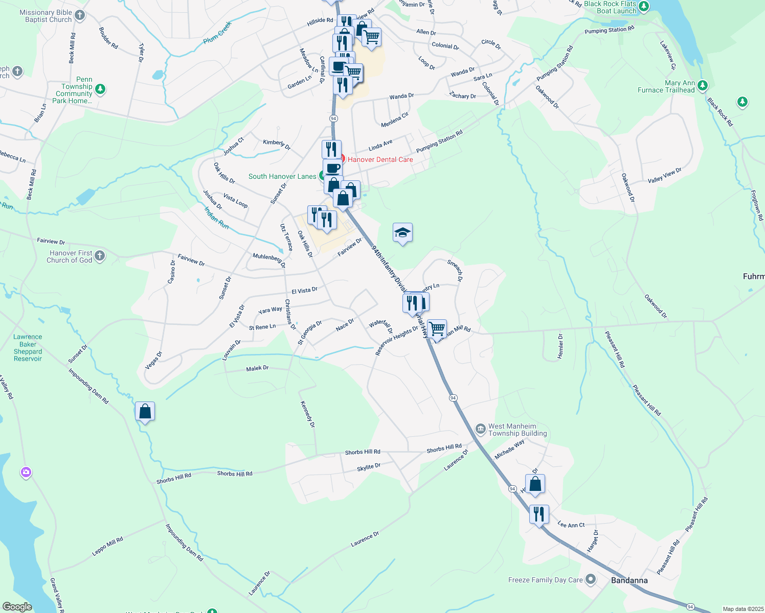 map of restaurants, bars, coffee shops, grocery stores, and more near 4 Nace Dr in Hanover