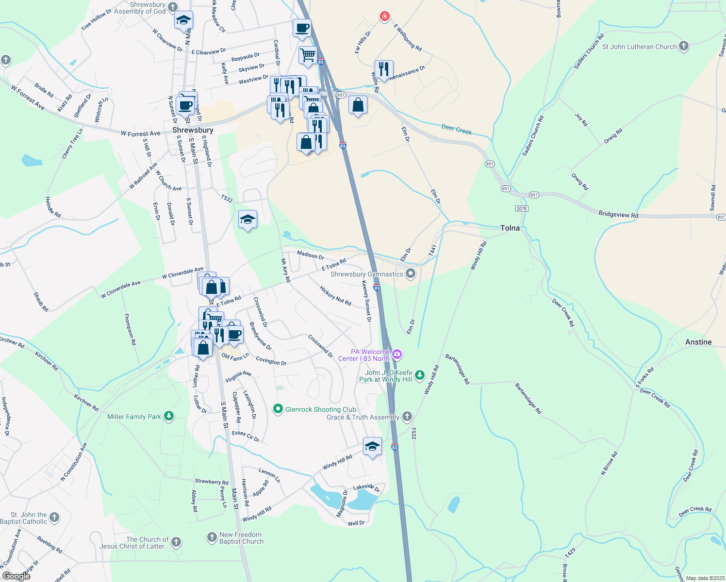 map of restaurants, bars, coffee shops, grocery stores, and more near 1 Golden Cir Ln in Shrewsbury