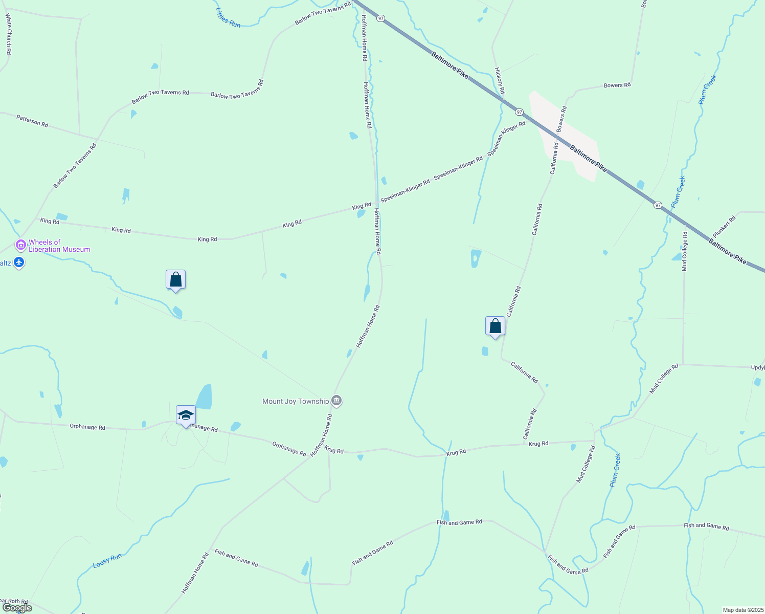 map of restaurants, bars, coffee shops, grocery stores, and more near 636 Hoffman Home Road in Gettysburg