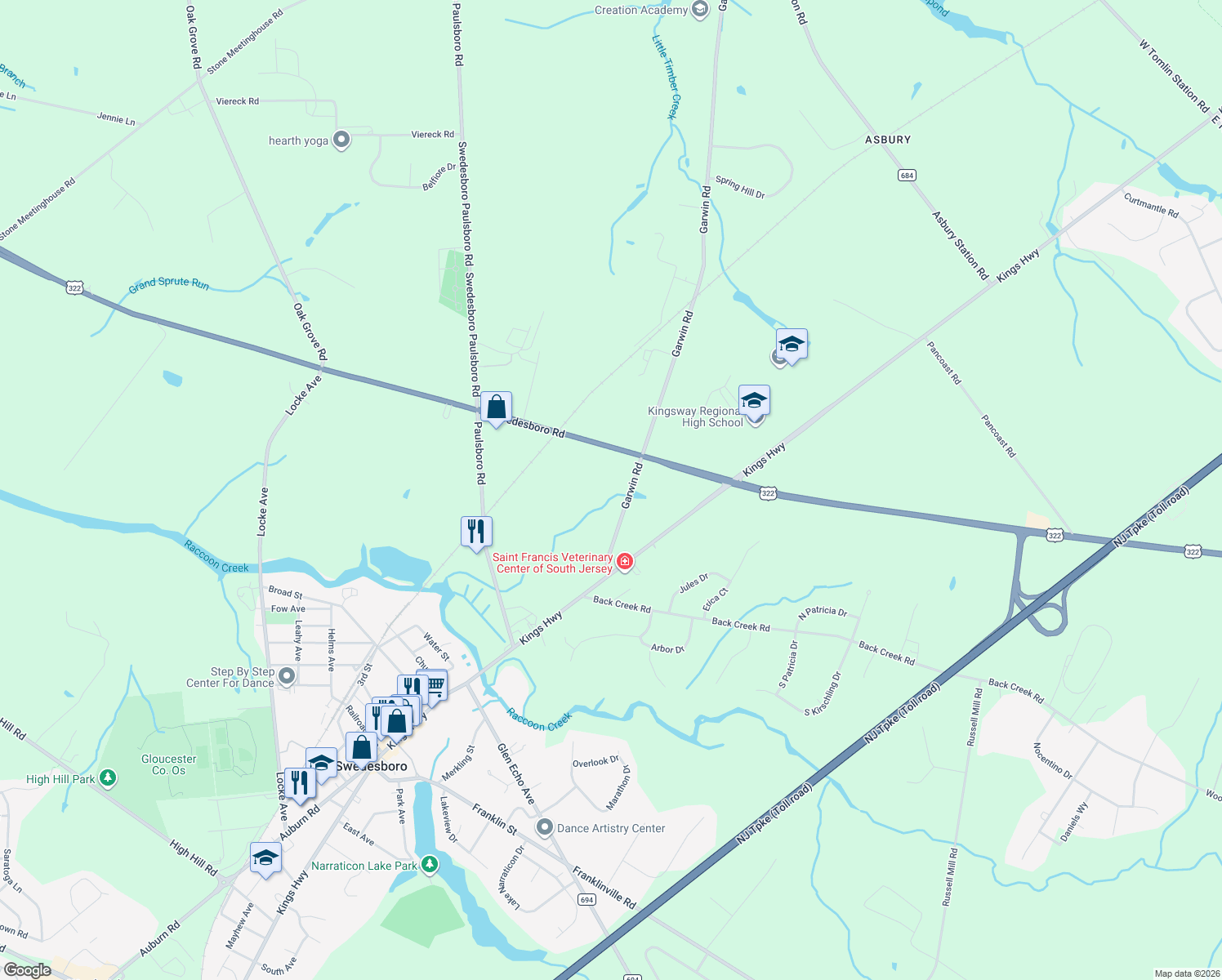 map of restaurants, bars, coffee shops, grocery stores, and more near 48 Garwin Rd in Woolwich Twp