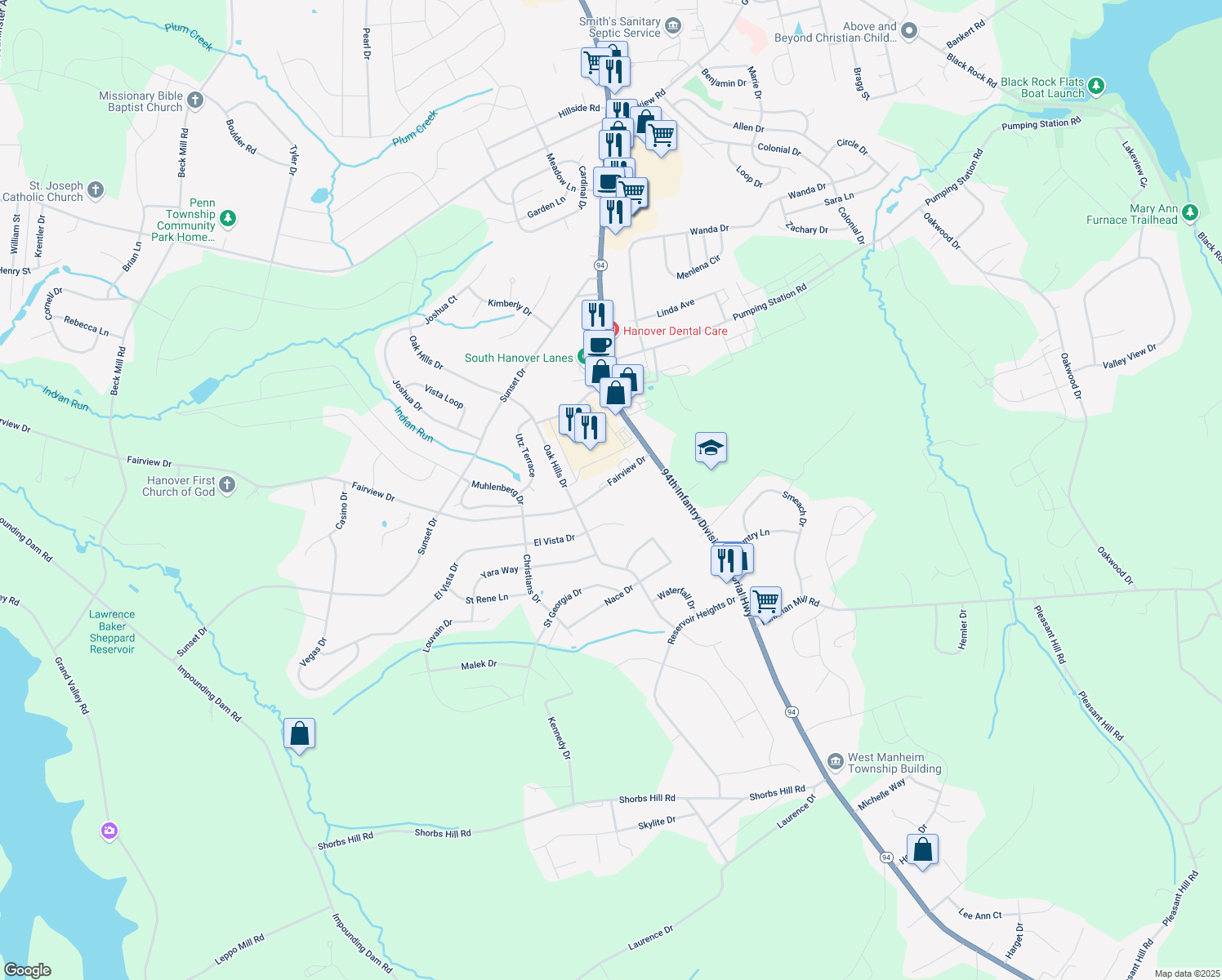 map of restaurants, bars, coffee shops, grocery stores, and more near 50 Fairview Dr in Hanover