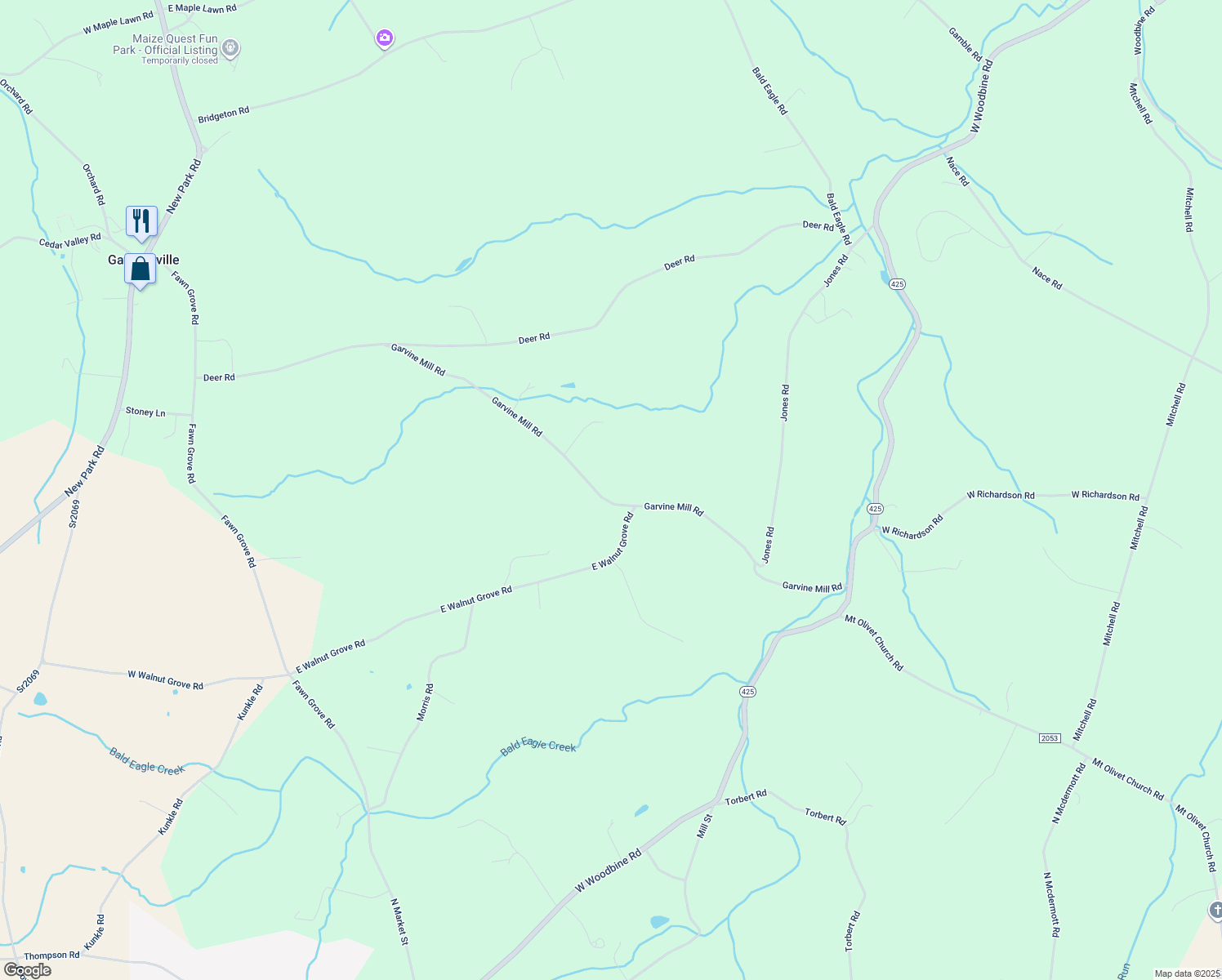 map of restaurants, bars, coffee shops, grocery stores, and more near 435 Garvine Mill Rd in Fawn Grove