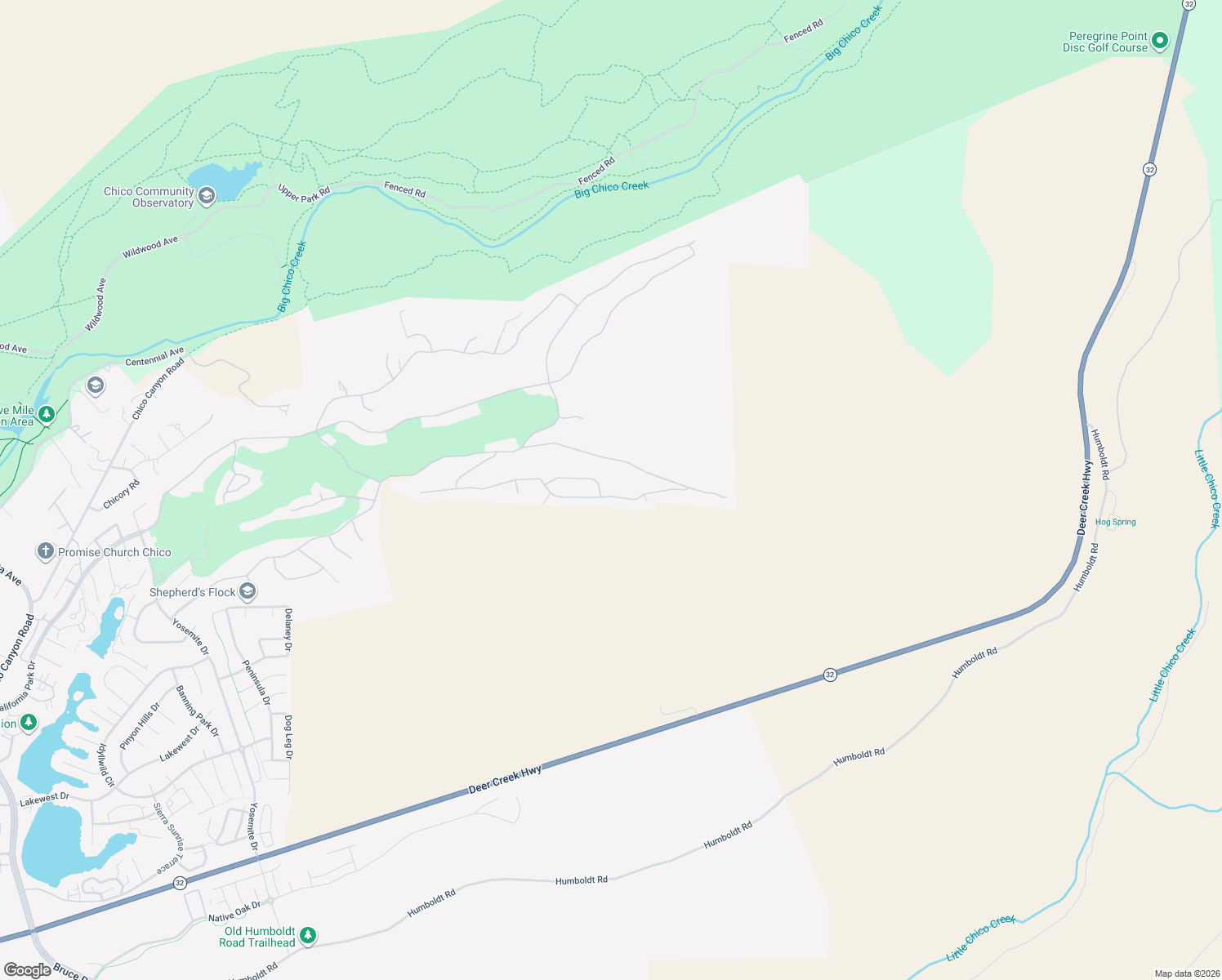 map of restaurants, bars, coffee shops, grocery stores, and more near 3463 Shallow Springs Terrace in Chico
