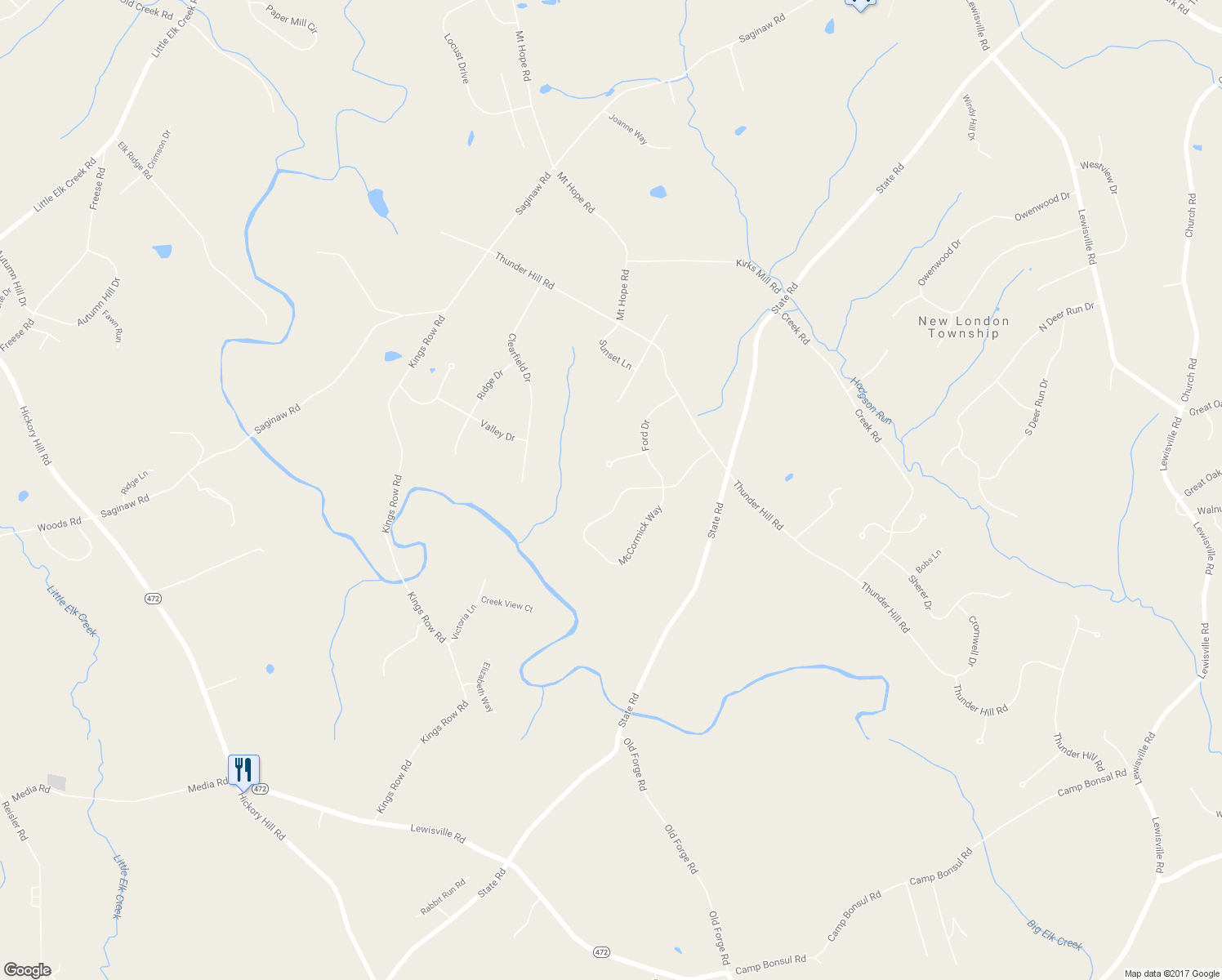 map of restaurants, bars, coffee shops, grocery stores, and more near 30 McCormick Way in Lincoln University