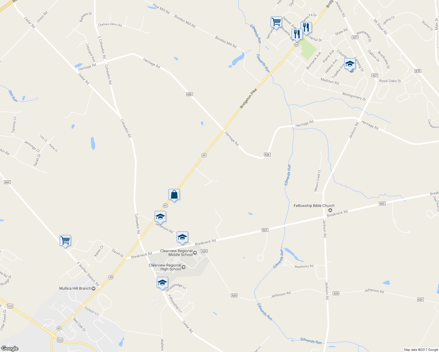 map of restaurants, bars, coffee shops, grocery stores, and more near 885 Bridgeton Pike in Mantua