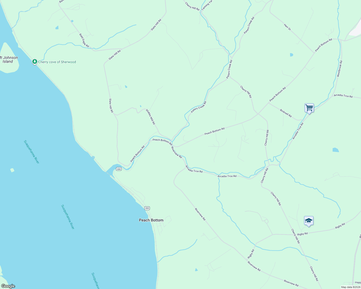 map of restaurants, bars, coffee shops, grocery stores, and more near 340 Peach Bottom Road in Peach Bottom