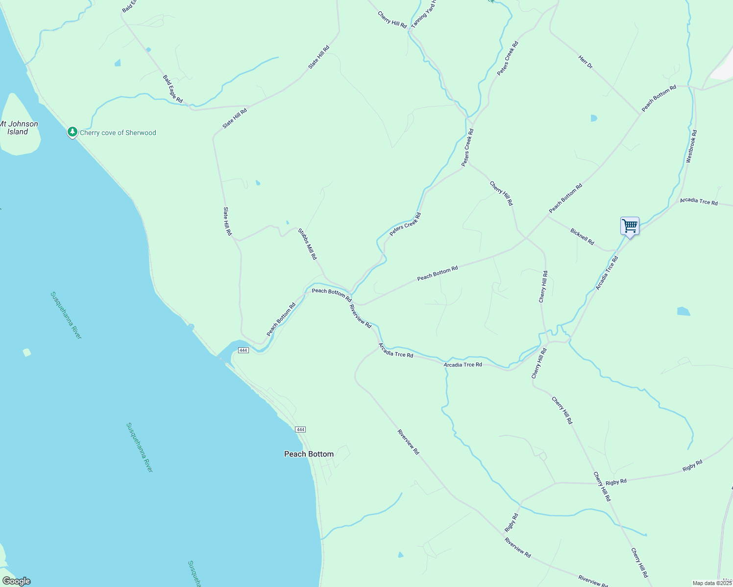 map of restaurants, bars, coffee shops, grocery stores, and more near 342 Peach Bottom Road in Peach Bottom