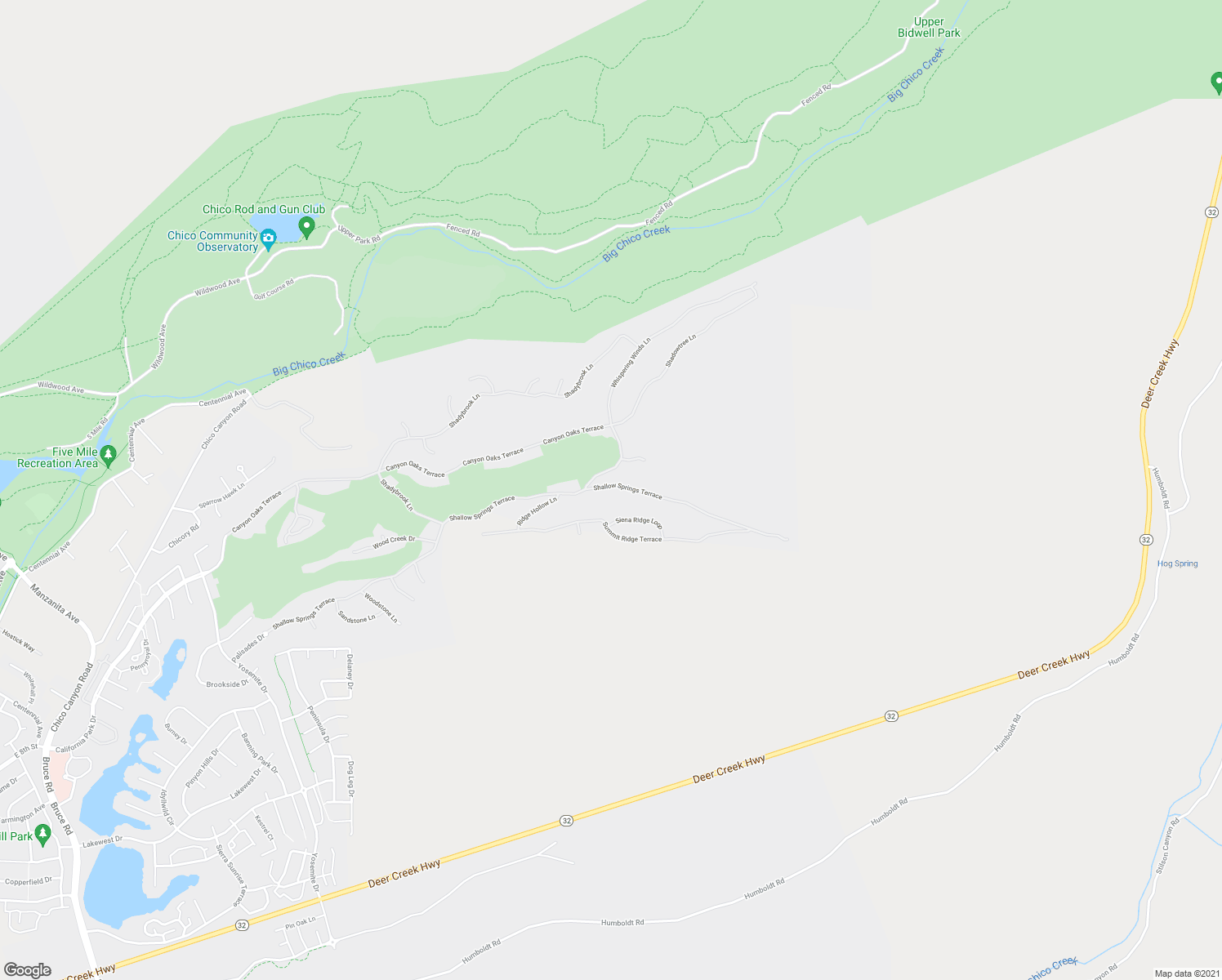 map of restaurants, bars, coffee shops, grocery stores, and more near 3375 Shallow Springs Terrace in Chico
