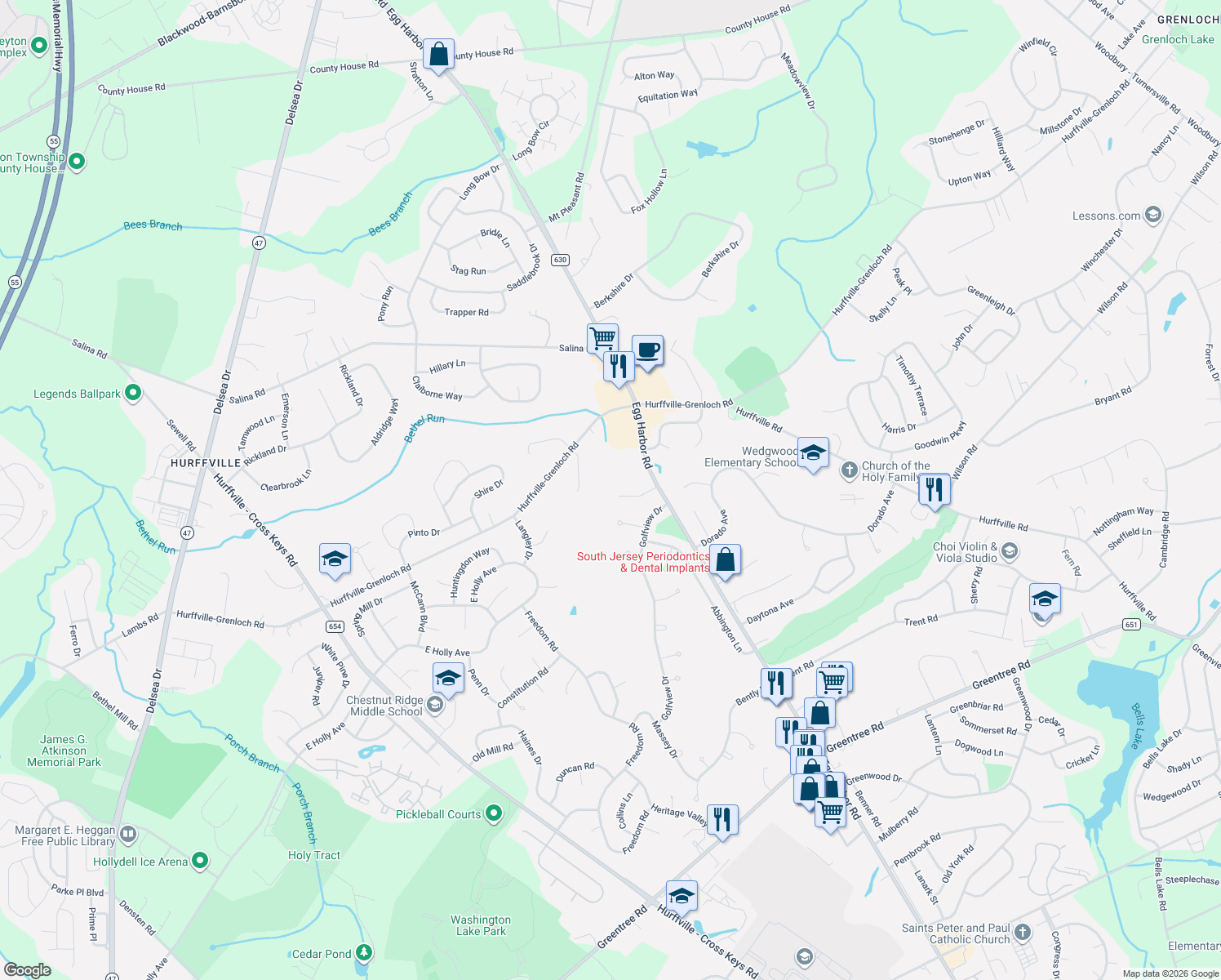 map of restaurants, bars, coffee shops, grocery stores, and more near 104 Sonesta Ct in Washington Township