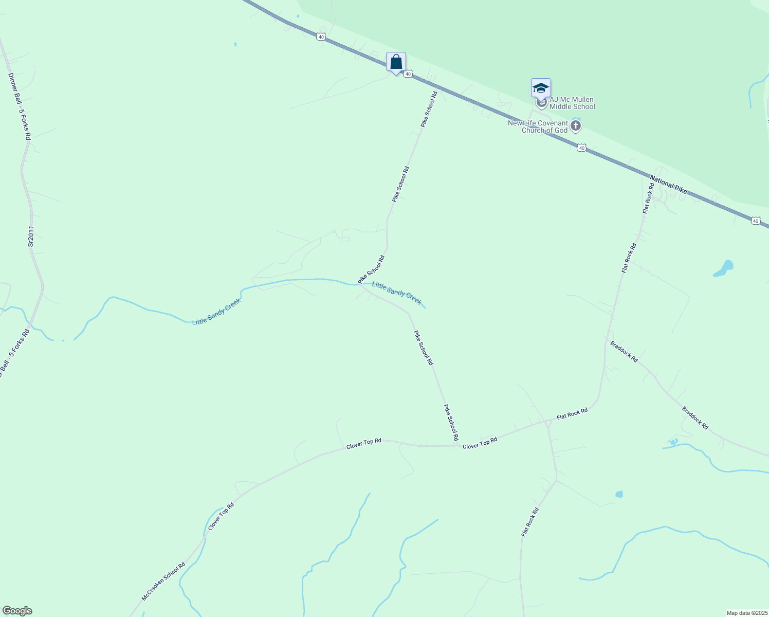 map of restaurants, bars, coffee shops, grocery stores, and more near 259 Pike School Road in Markleysburg