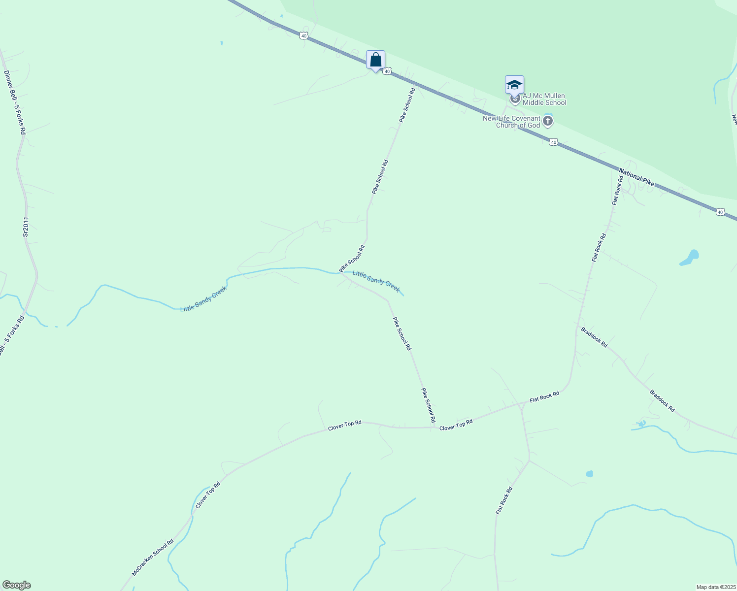 map of restaurants, bars, coffee shops, grocery stores, and more near 259 Pike School Road in Markleysburg