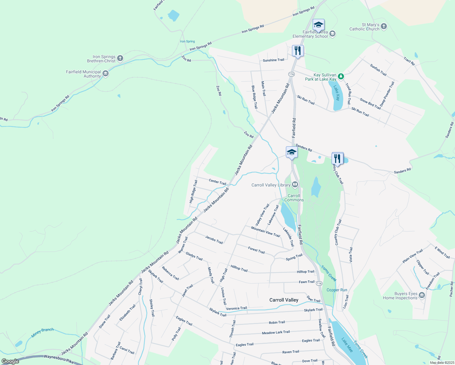 map of restaurants, bars, coffee shops, grocery stores, and more near 24 Center Trail in Fairfield