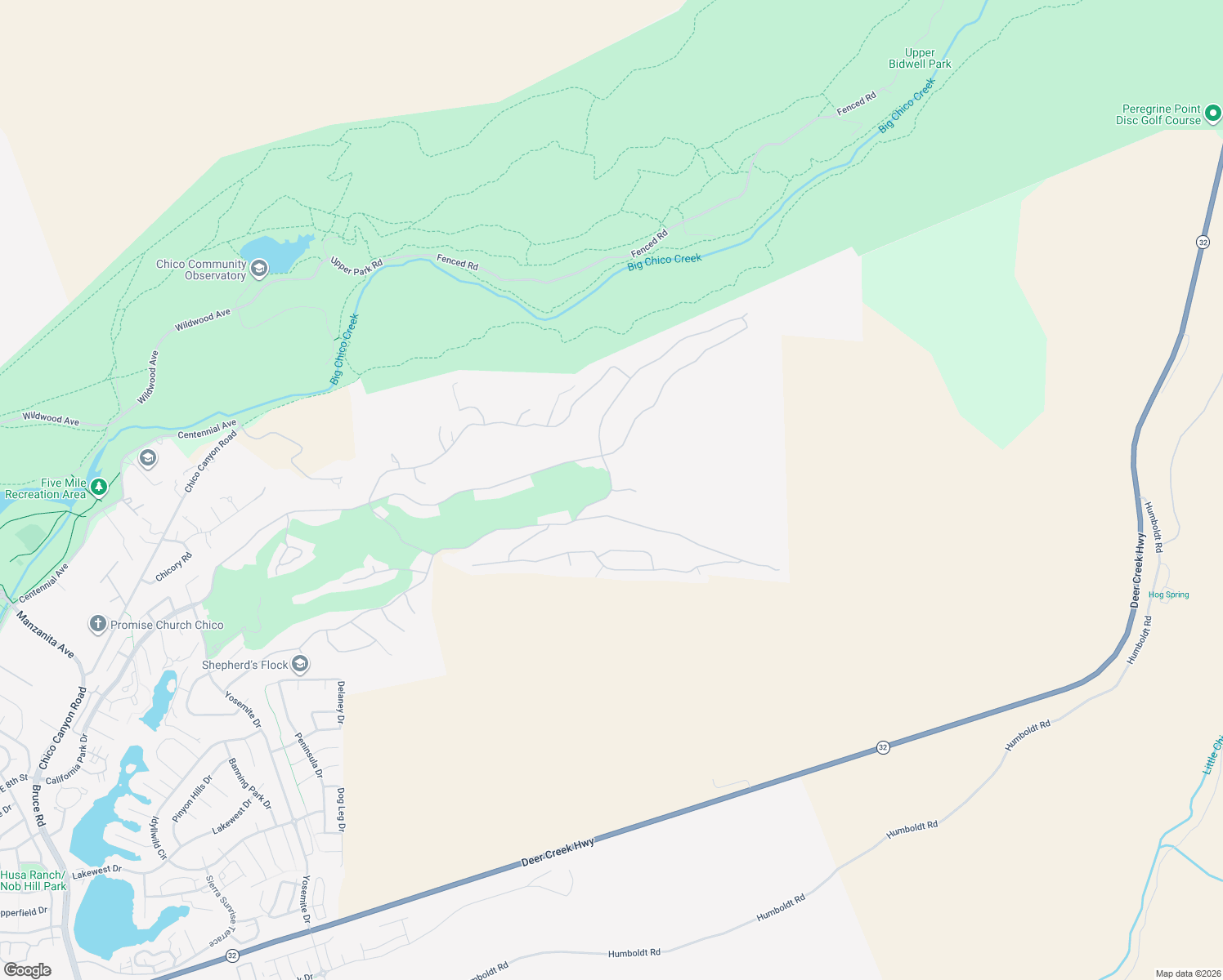 map of restaurants, bars, coffee shops, grocery stores, and more near 3345 Brook Valley Commons in Chico