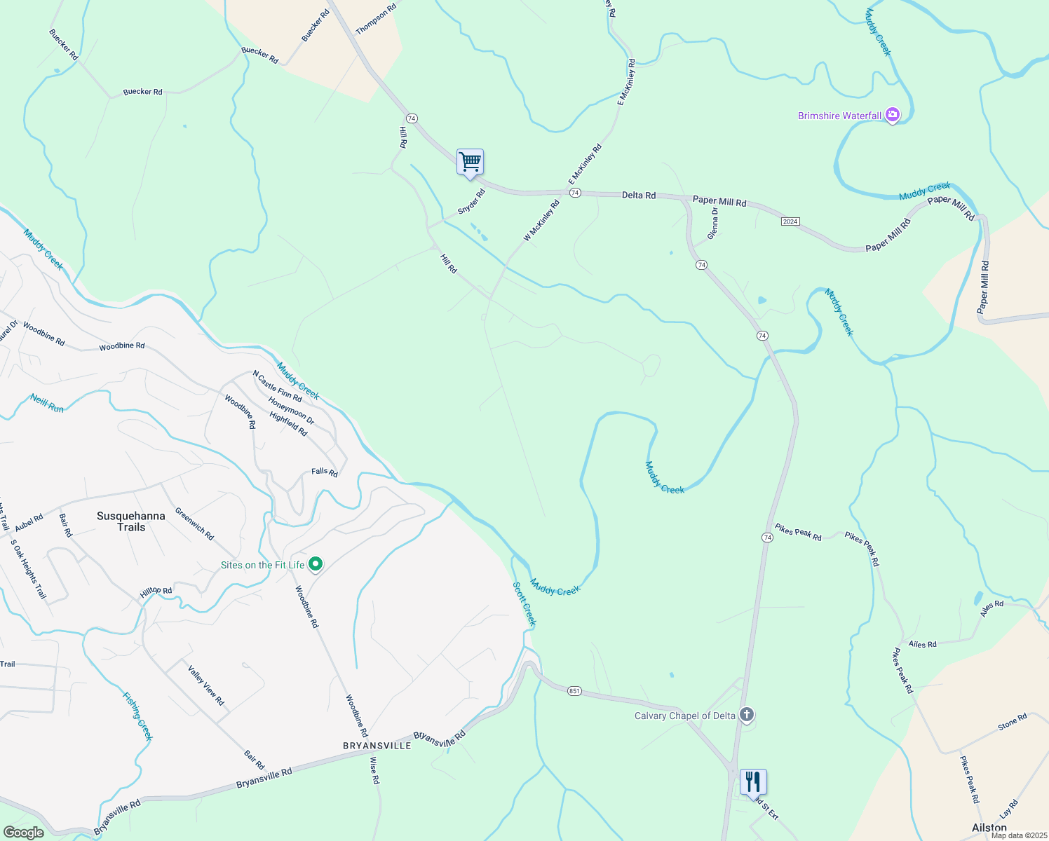 map of restaurants, bars, coffee shops, grocery stores, and more near 227 West McKinley Road in Delta