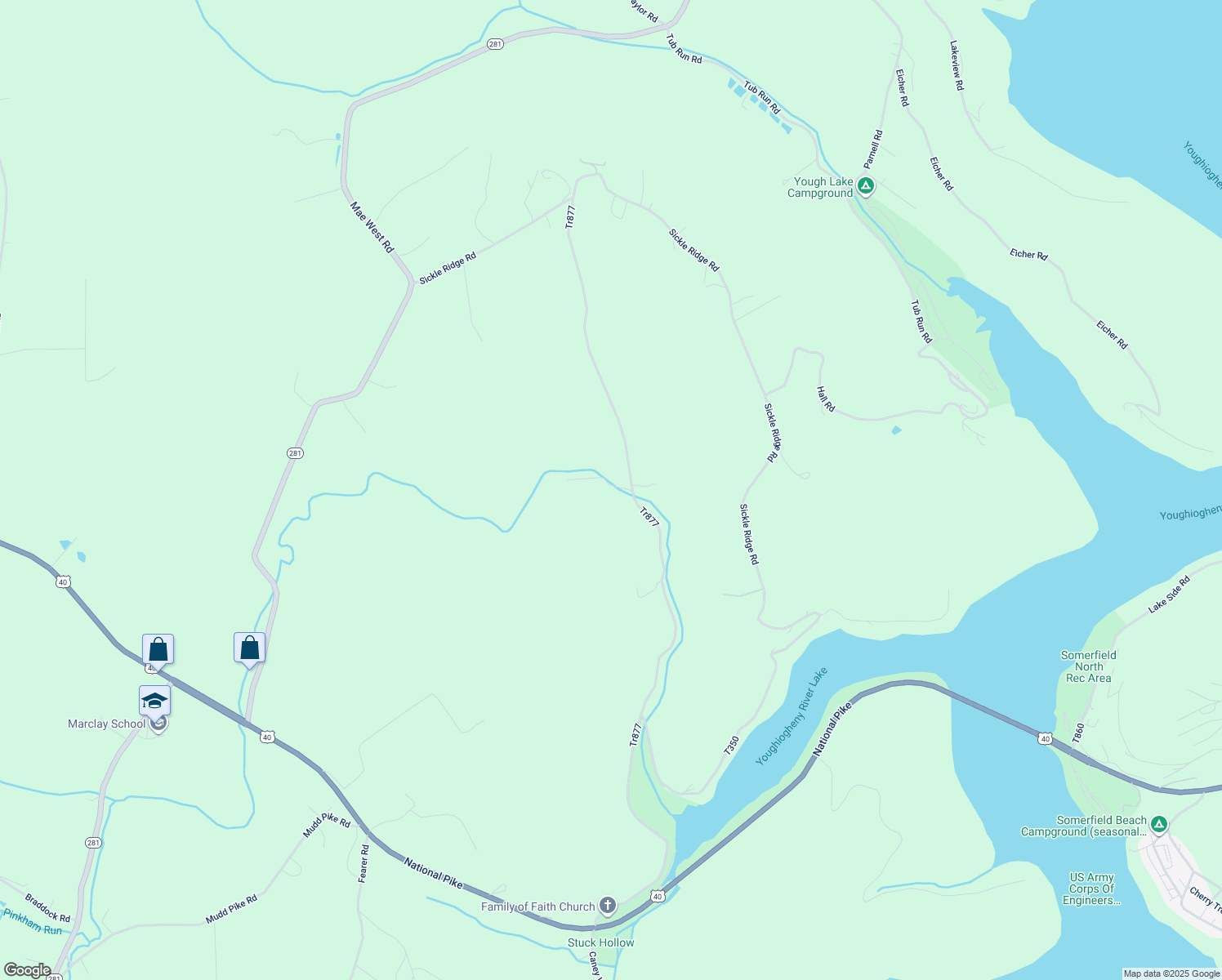 map of restaurants, bars, coffee shops, grocery stores, and more near 123 Forrest Rd in Confluence