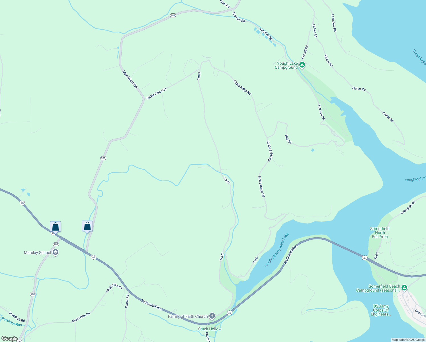 map of restaurants, bars, coffee shops, grocery stores, and more near 123 Forrest Road in Confluence