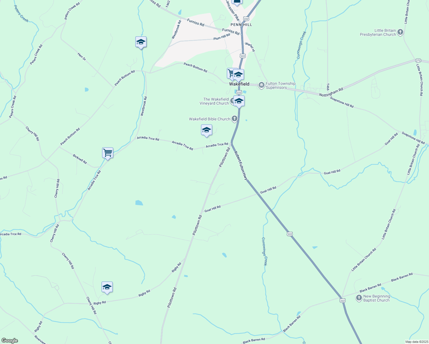 map of restaurants, bars, coffee shops, grocery stores, and more near 126 Pilottown Road in Peach Bottom