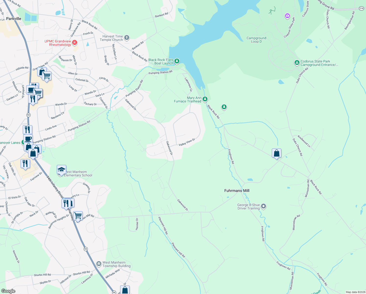 map of restaurants, bars, coffee shops, grocery stores, and more near 65 Valley View Dr in Hanover