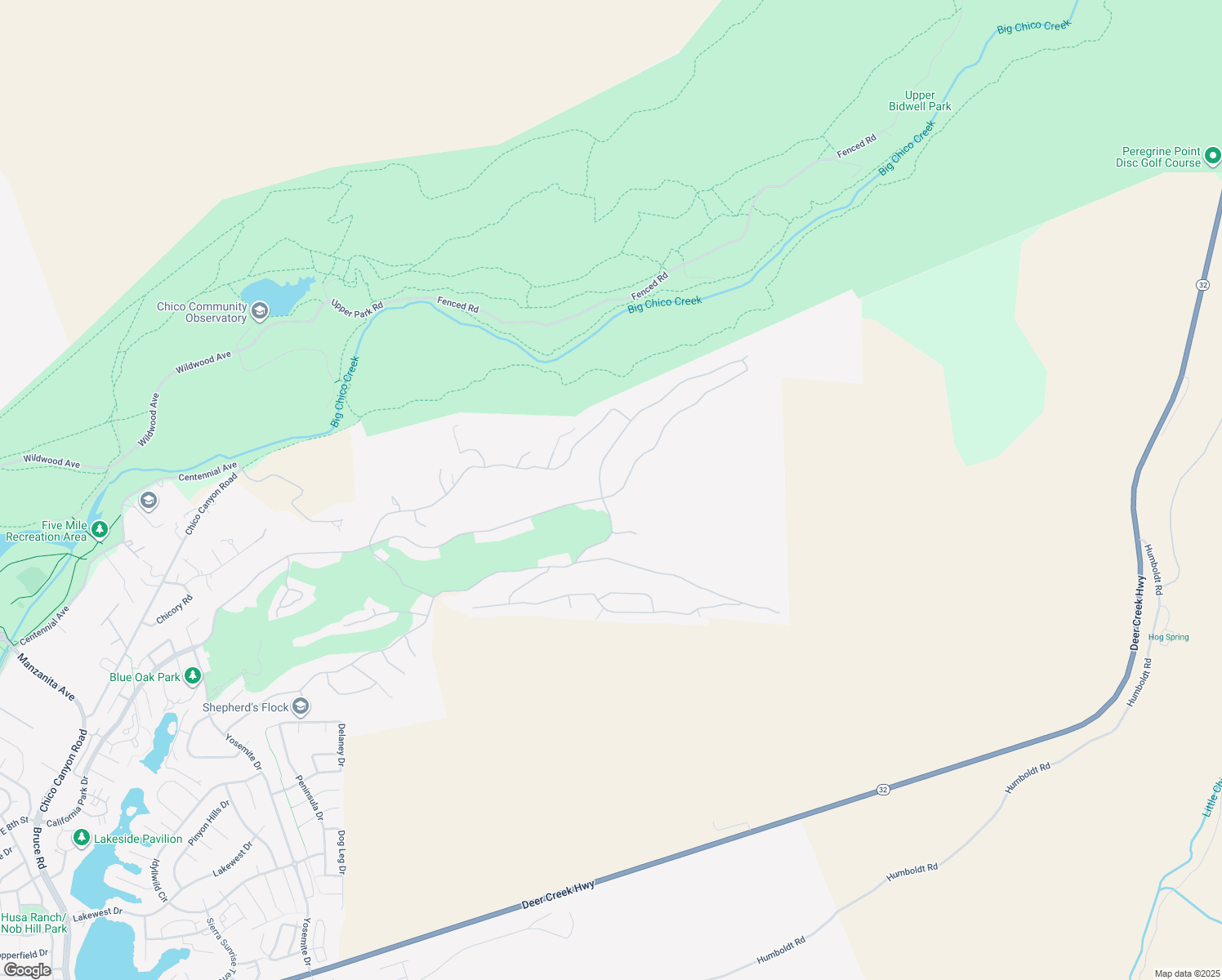map of restaurants, bars, coffee shops, grocery stores, and more near 3452 Shadowtree Lane in Chico