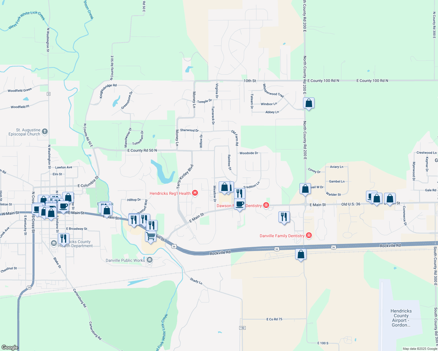 map of restaurants, bars, coffee shops, grocery stores, and more near 1320 Colonial Ln in Danville