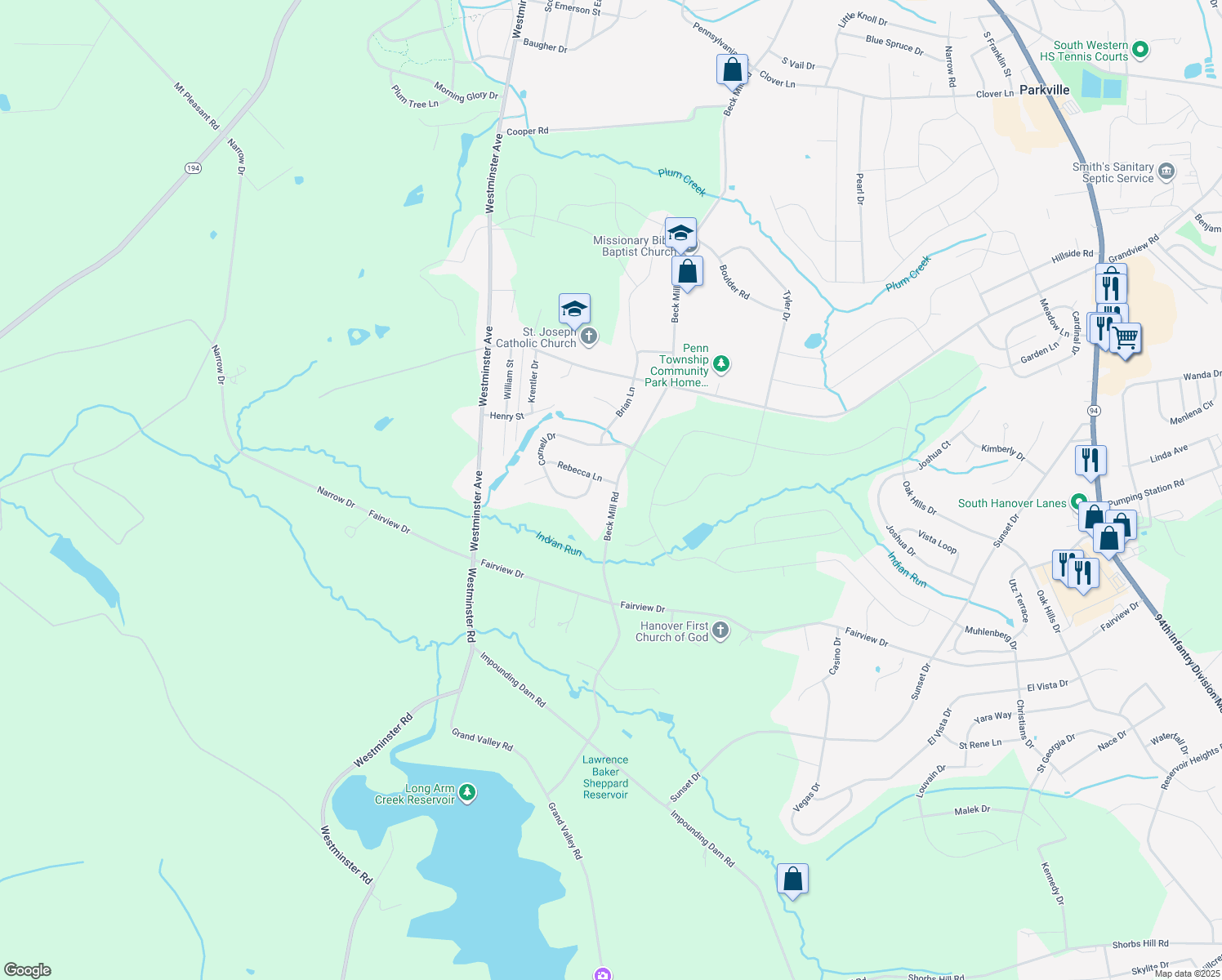 map of restaurants, bars, coffee shops, grocery stores, and more near 1441 Beck Mill Road in Hanover