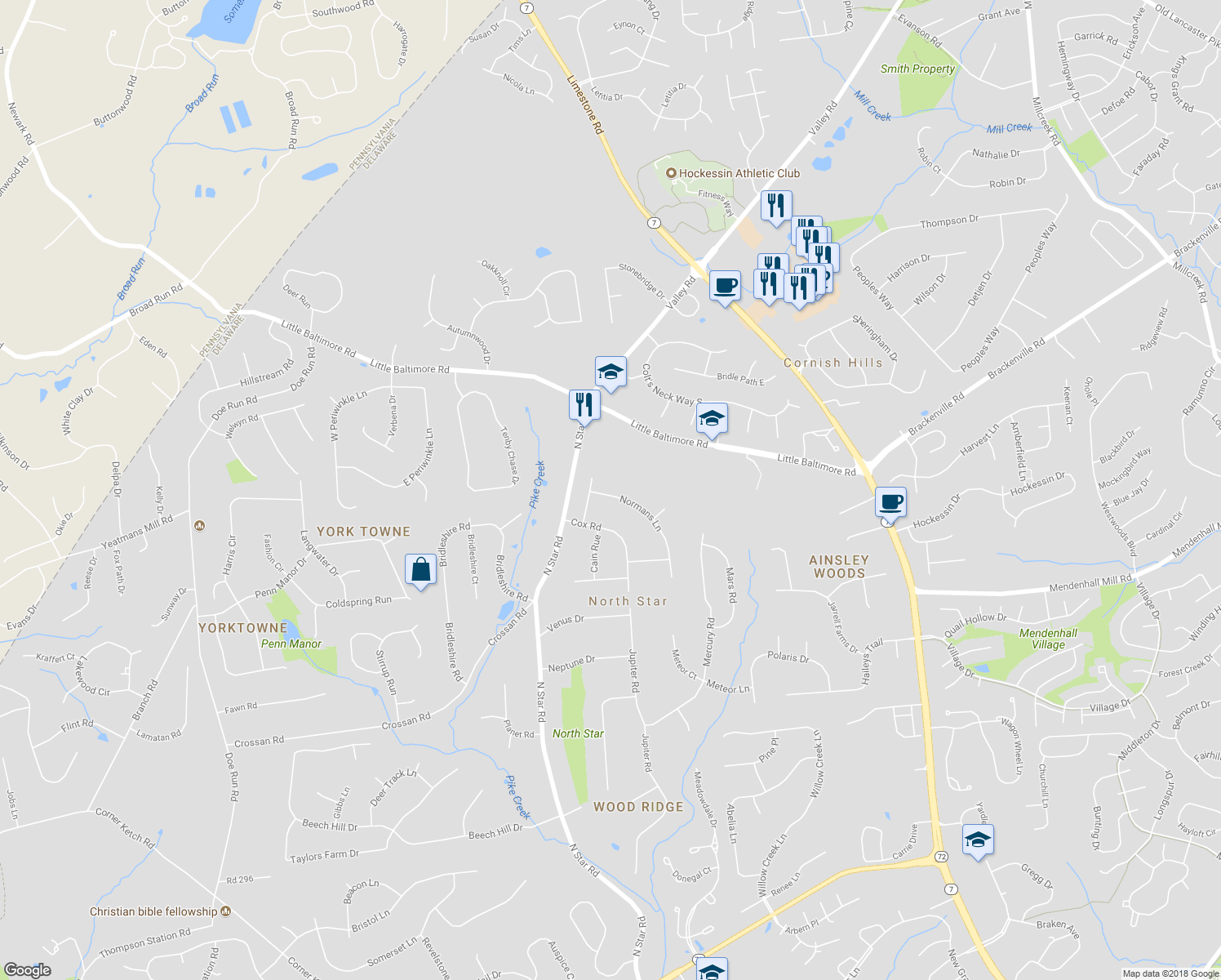 map of restaurants, bars, coffee shops, grocery stores, and more near 603 Normans Lane in Newark