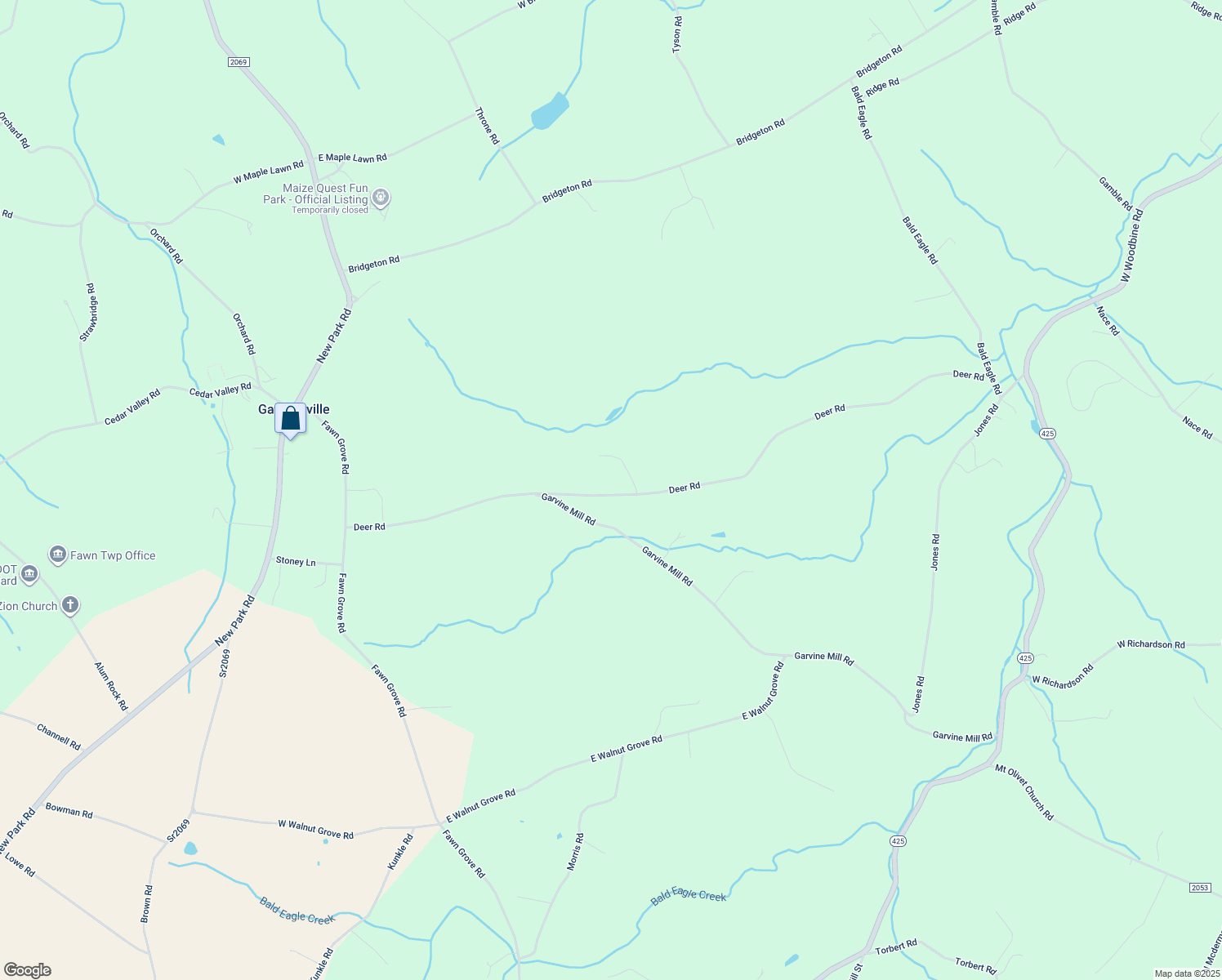 map of restaurants, bars, coffee shops, grocery stores, and more near 405 Deer Road in Fawn Grove