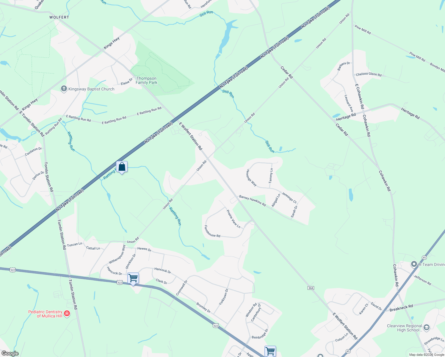 map of restaurants, bars, coffee shops, grocery stores, and more near 163 Wolfert Station Road in Mickleton