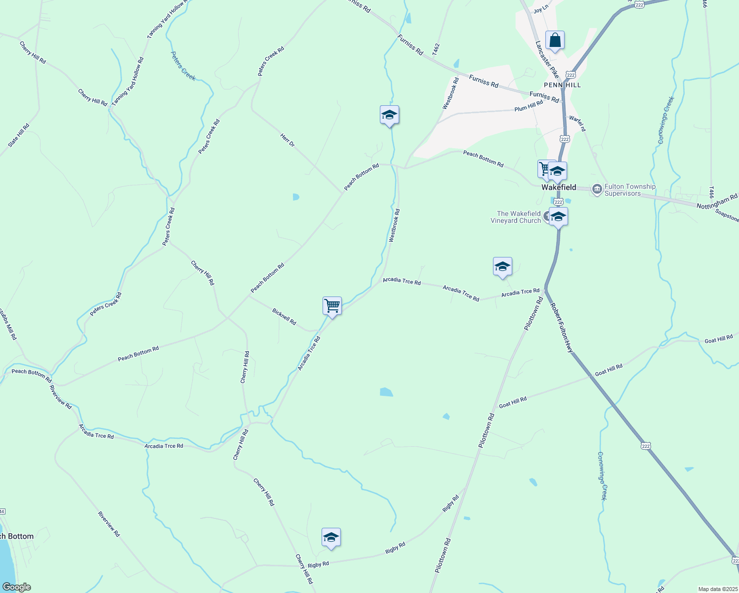 map of restaurants, bars, coffee shops, grocery stores, and more near 190 Arcadia Trce in Peach Bottom