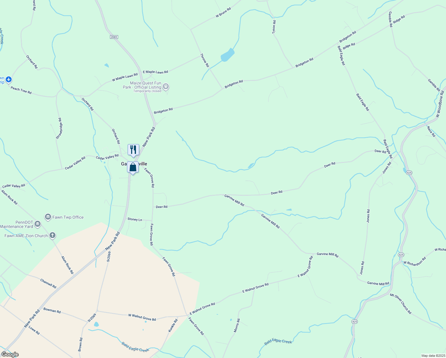 map of restaurants, bars, coffee shops, grocery stores, and more near 287 Deer Rd in Fawn Grove
