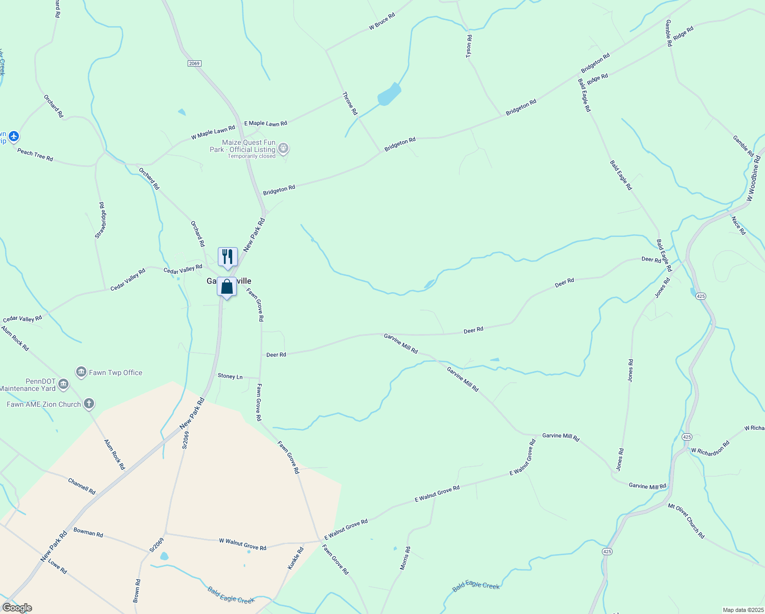 map of restaurants, bars, coffee shops, grocery stores, and more near 287 Deer Rd in Fawn Grove
