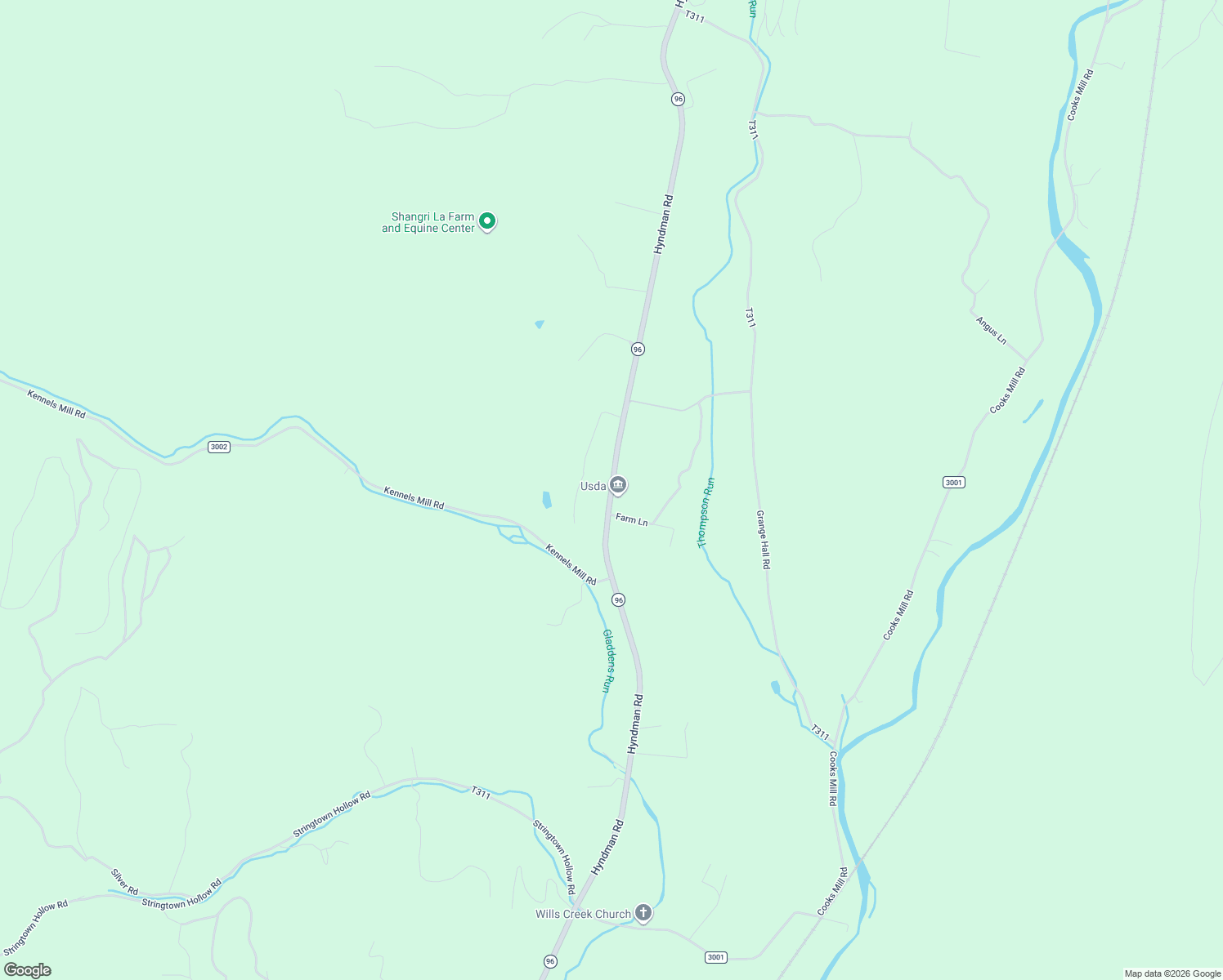 map of restaurants, bars, coffee shops, grocery stores, and more near Hyndman Road in Hyndman