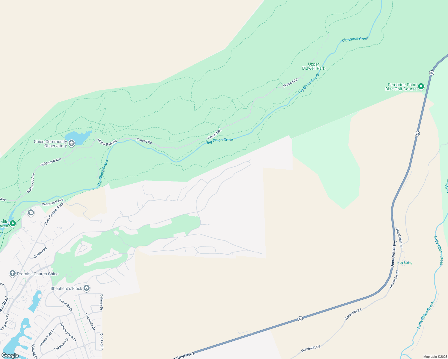 map of restaurants, bars, coffee shops, grocery stores, and more near 3512 Shadowtree Lane in Chico