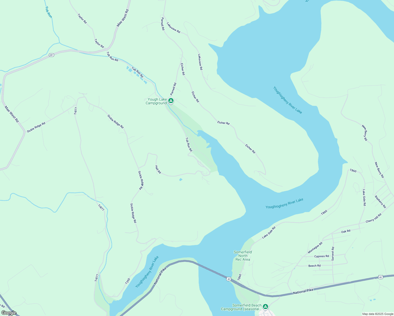 map of restaurants, bars, coffee shops, grocery stores, and more near 340 Tub Run Road in Confluence