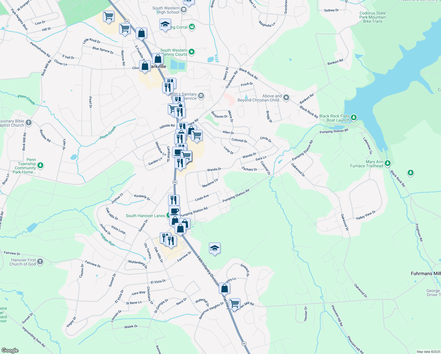 map of restaurants, bars, coffee shops, grocery stores, and more near 71 Menlena Circle in Hanover