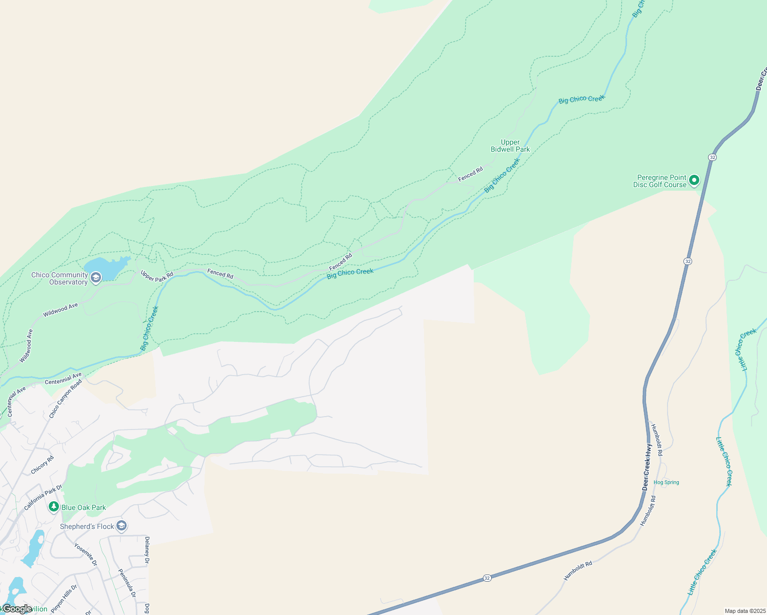 map of restaurants, bars, coffee shops, grocery stores, and more near 876 Whispering Winds Lane in Chico