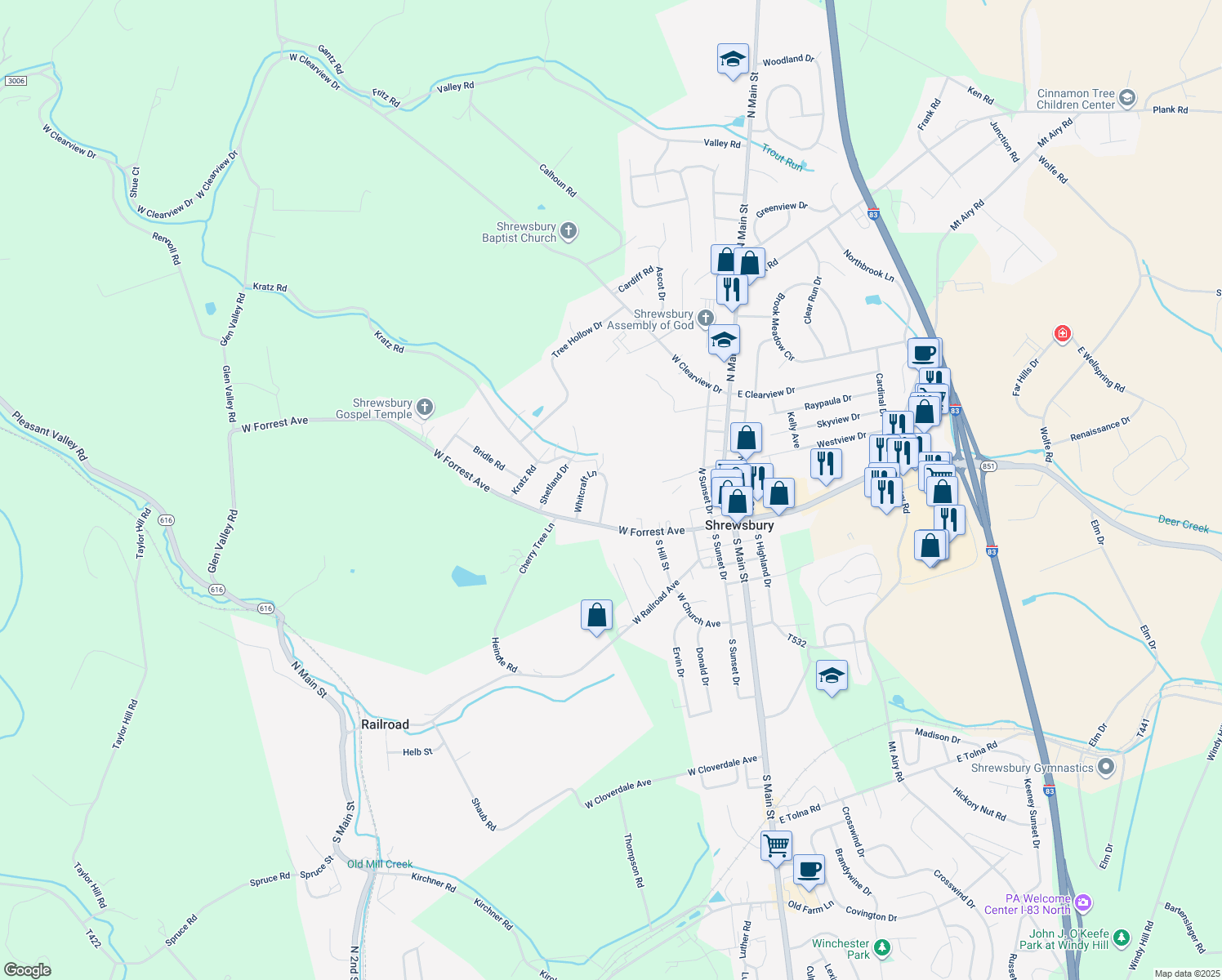 map of restaurants, bars, coffee shops, grocery stores, and more near 11 Whitcraft Lane in Shrewsbury