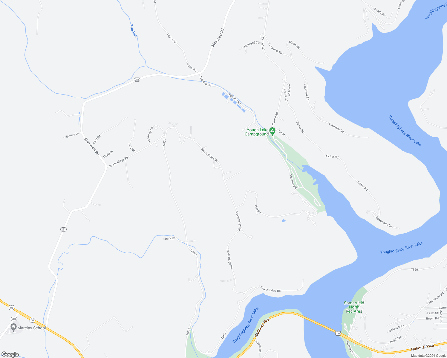 map of restaurants, bars, coffee shops, grocery stores, and more near Sickle Ridge Road in Confluence