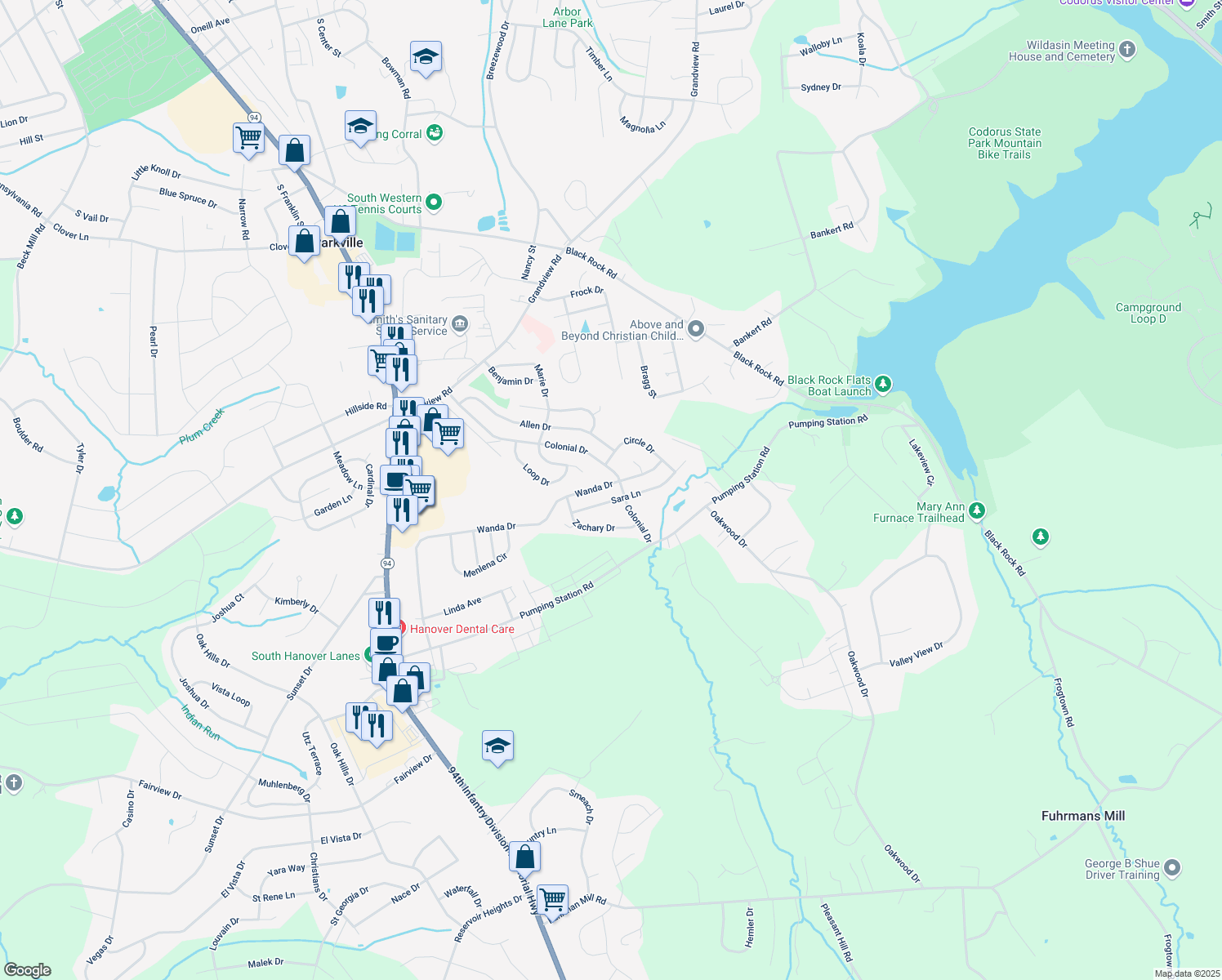 map of restaurants, bars, coffee shops, grocery stores, and more near 1268 Wanda Drive in Hanover