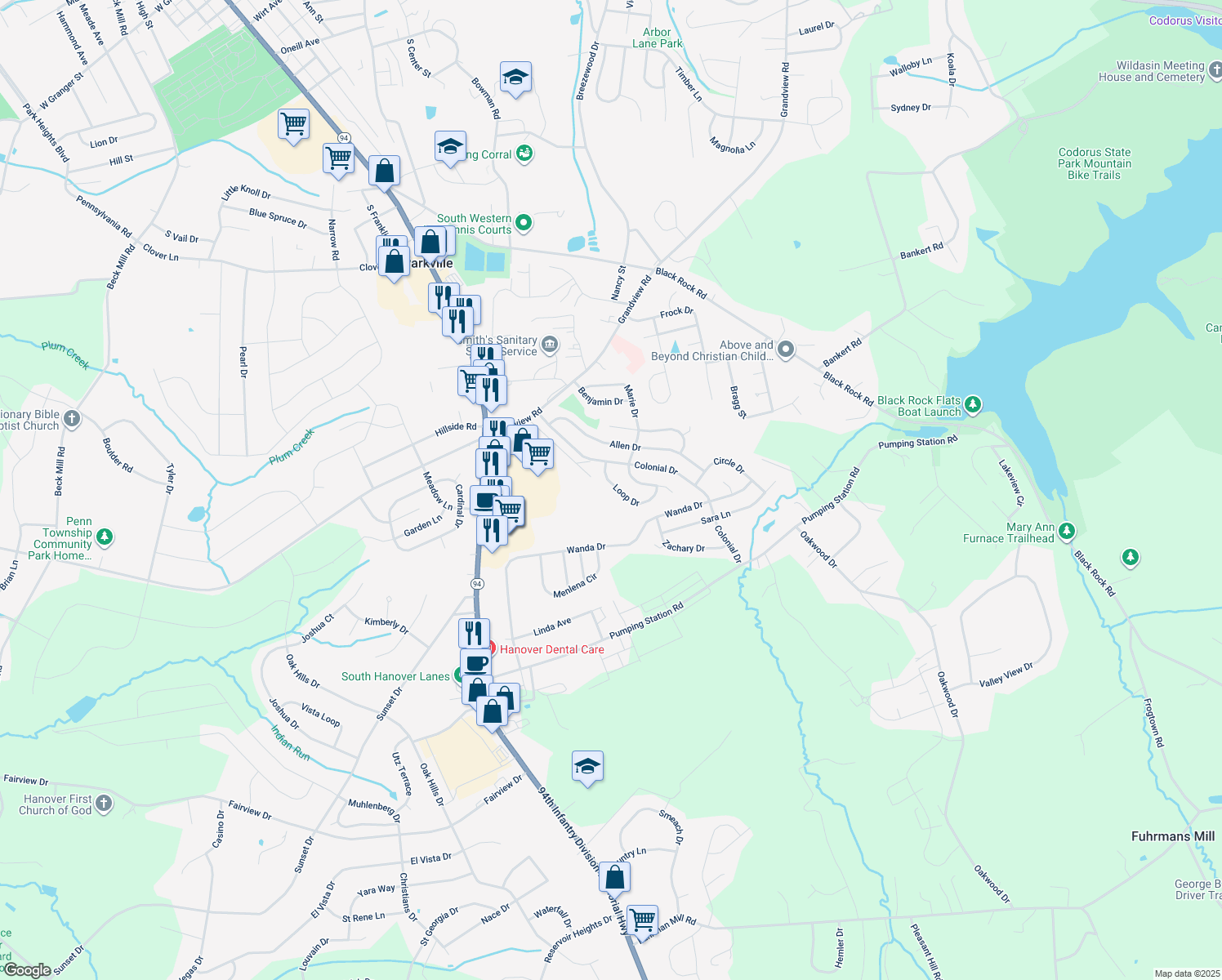 map of restaurants, bars, coffee shops, grocery stores, and more near 9 Loop Drive in Hanover