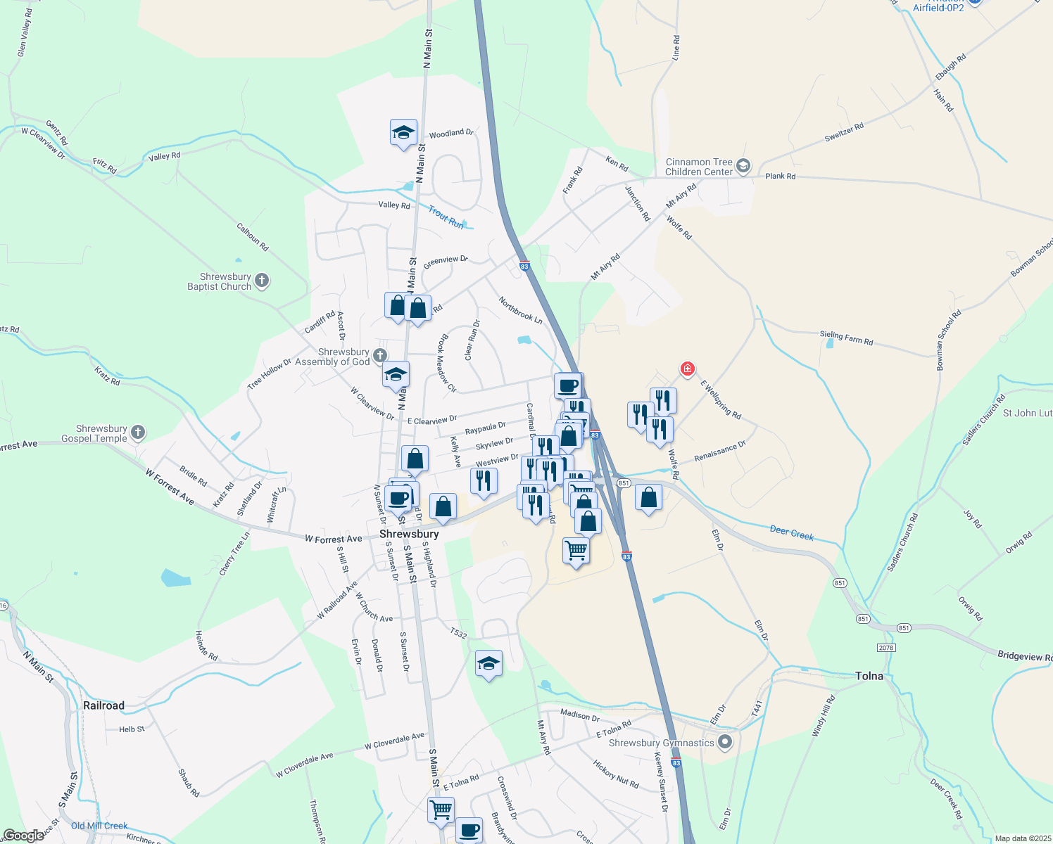 map of restaurants, bars, coffee shops, grocery stores, and more near 209 Cardinal Dr in Shrewsbury