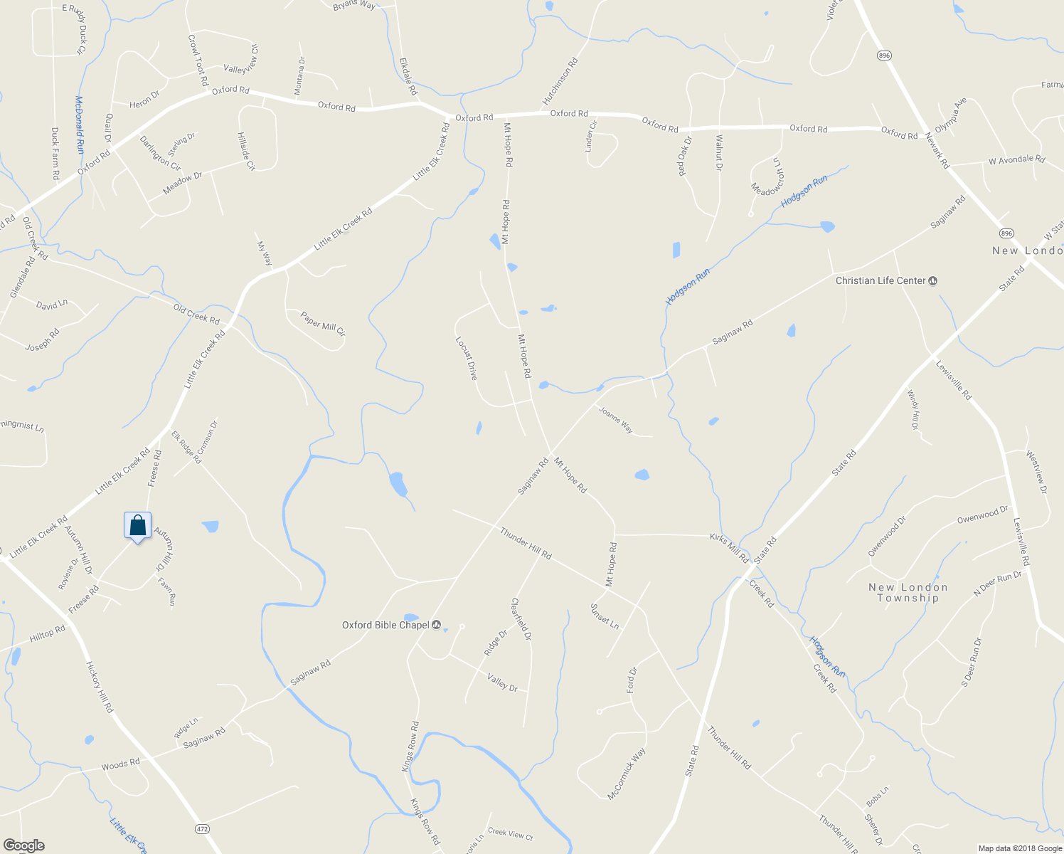 map of restaurants, bars, coffee shops, grocery stores, and more near 5 Laura Lane in Lincoln University