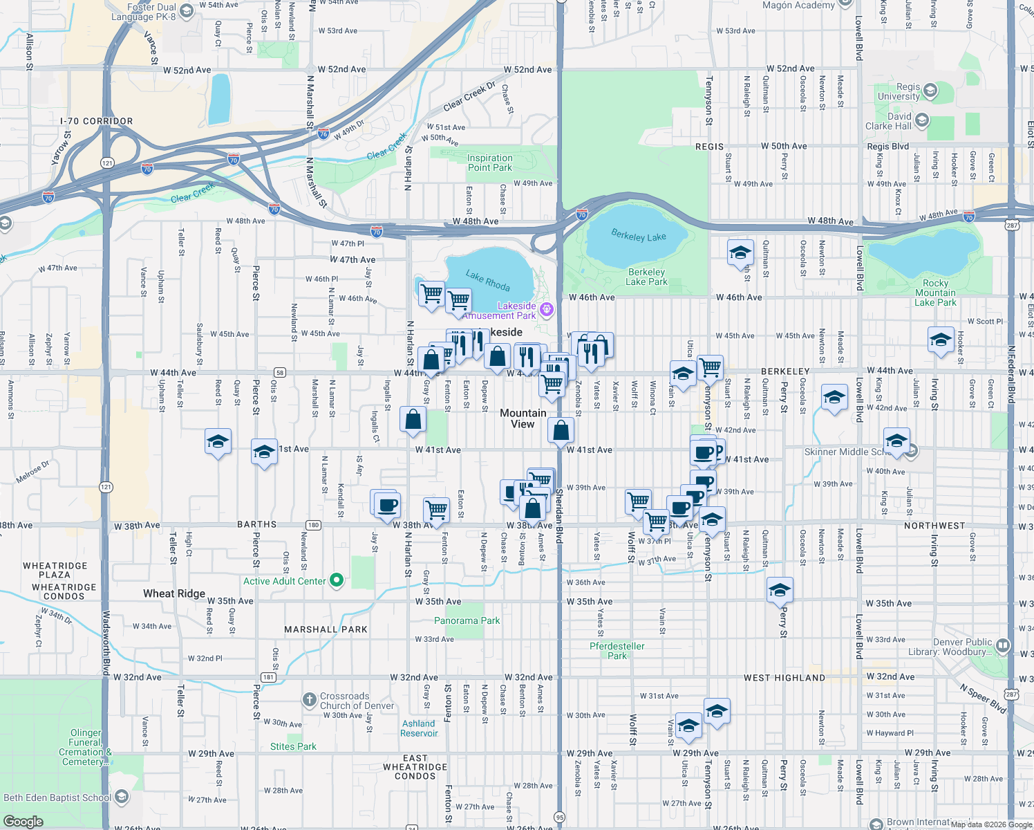 map of restaurants, bars, coffee shops, grocery stores, and more near in Mountain View