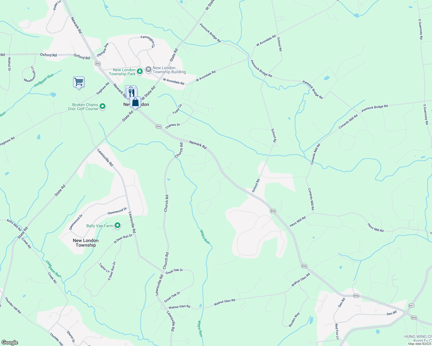 map of restaurants, bars, coffee shops, grocery stores, and more near 3 Mary Ln in Lincoln University