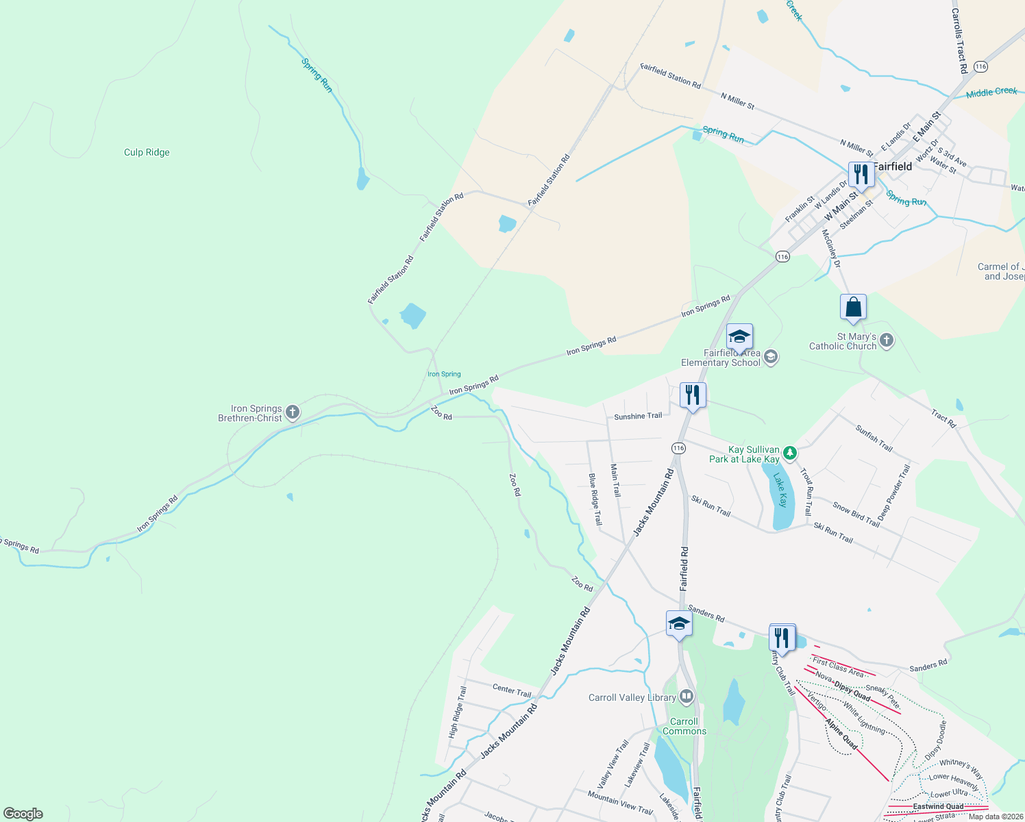 map of restaurants, bars, coffee shops, grocery stores, and more near 25 Treetop Trail in Fairfield