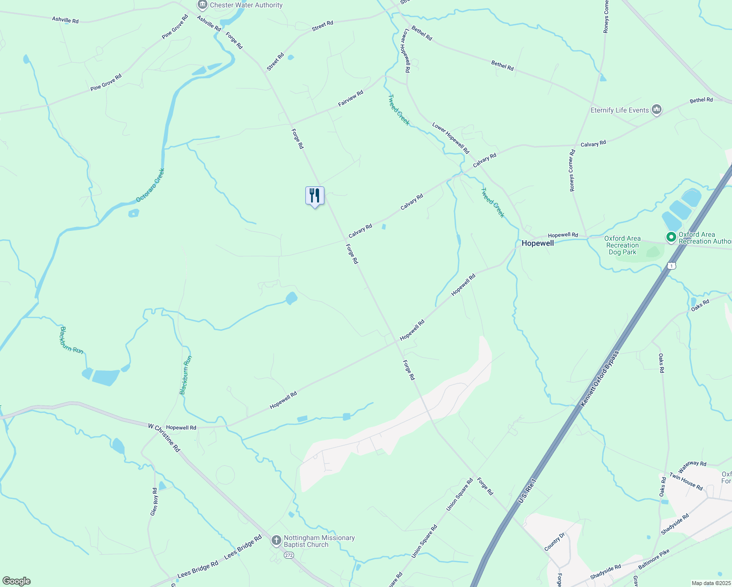 map of restaurants, bars, coffee shops, grocery stores, and more near 2896 Forge Road in Nottingham