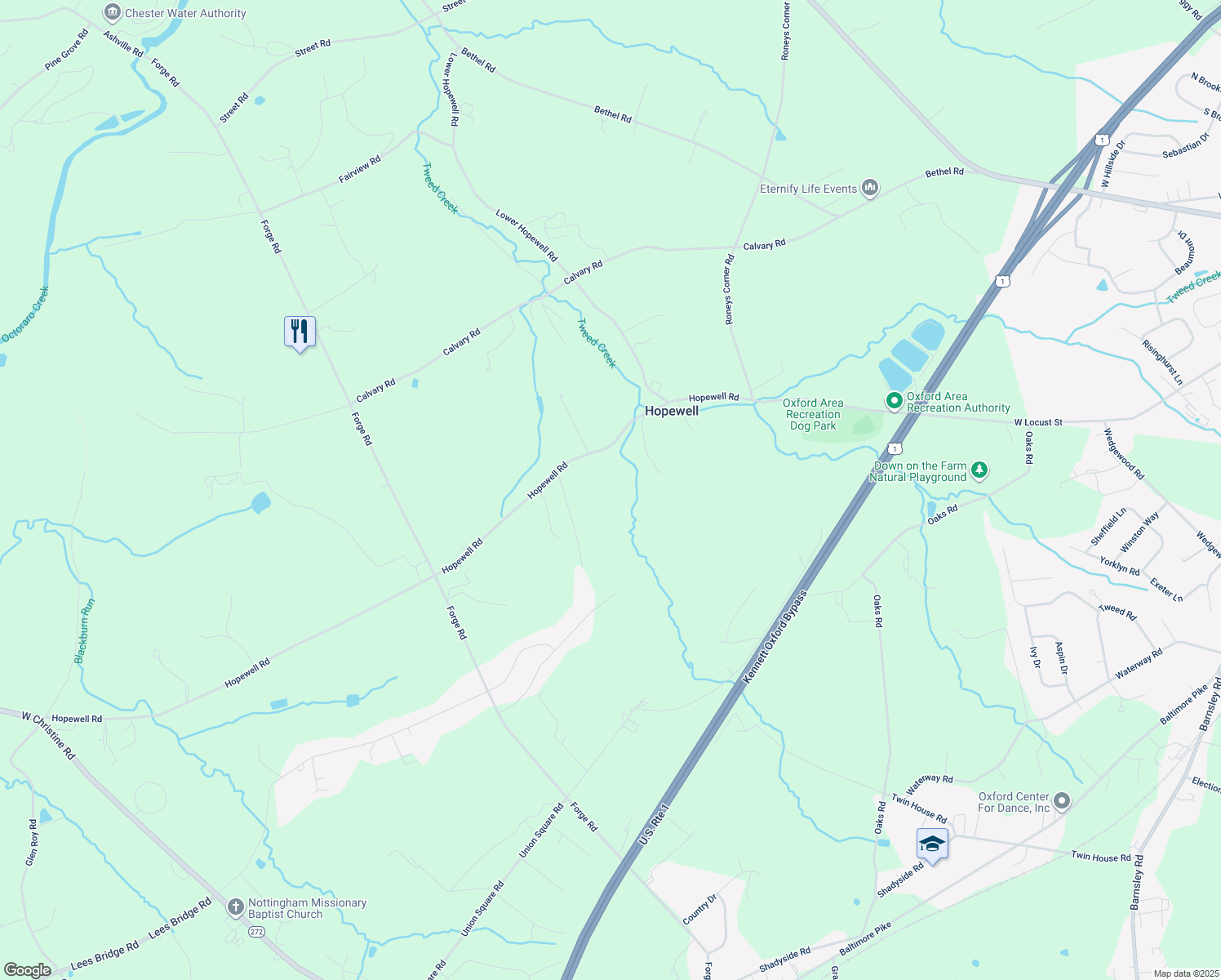 map of restaurants, bars, coffee shops, grocery stores, and more near 1046 Hopewell Road in Oxford