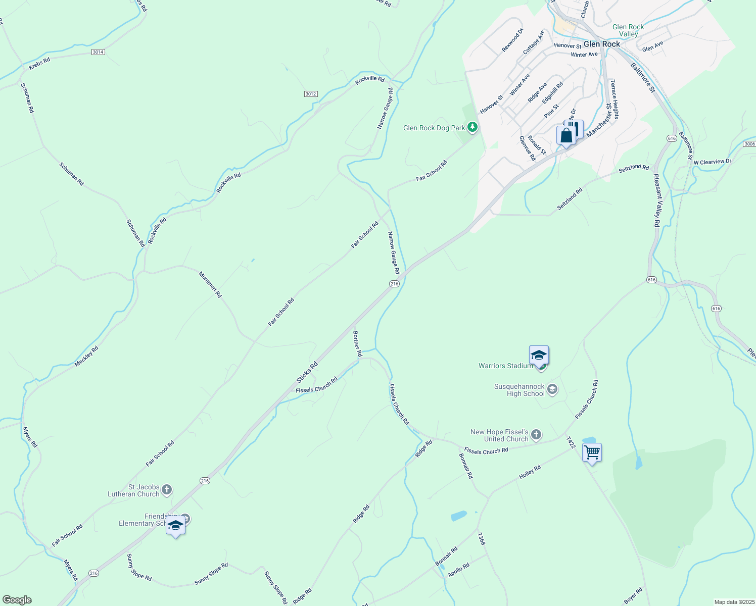 map of restaurants, bars, coffee shops, grocery stores, and more near 3073 Sticks Road in Glen Rock