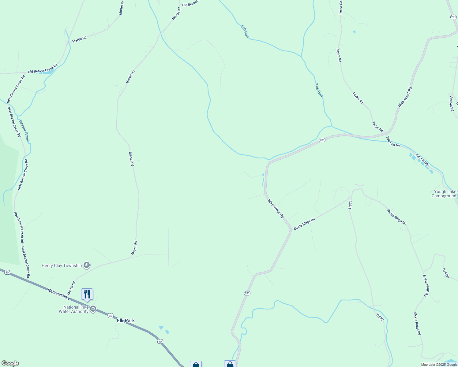map of restaurants, bars, coffee shops, grocery stores, and more near 464 Mae West Rd in Confluence